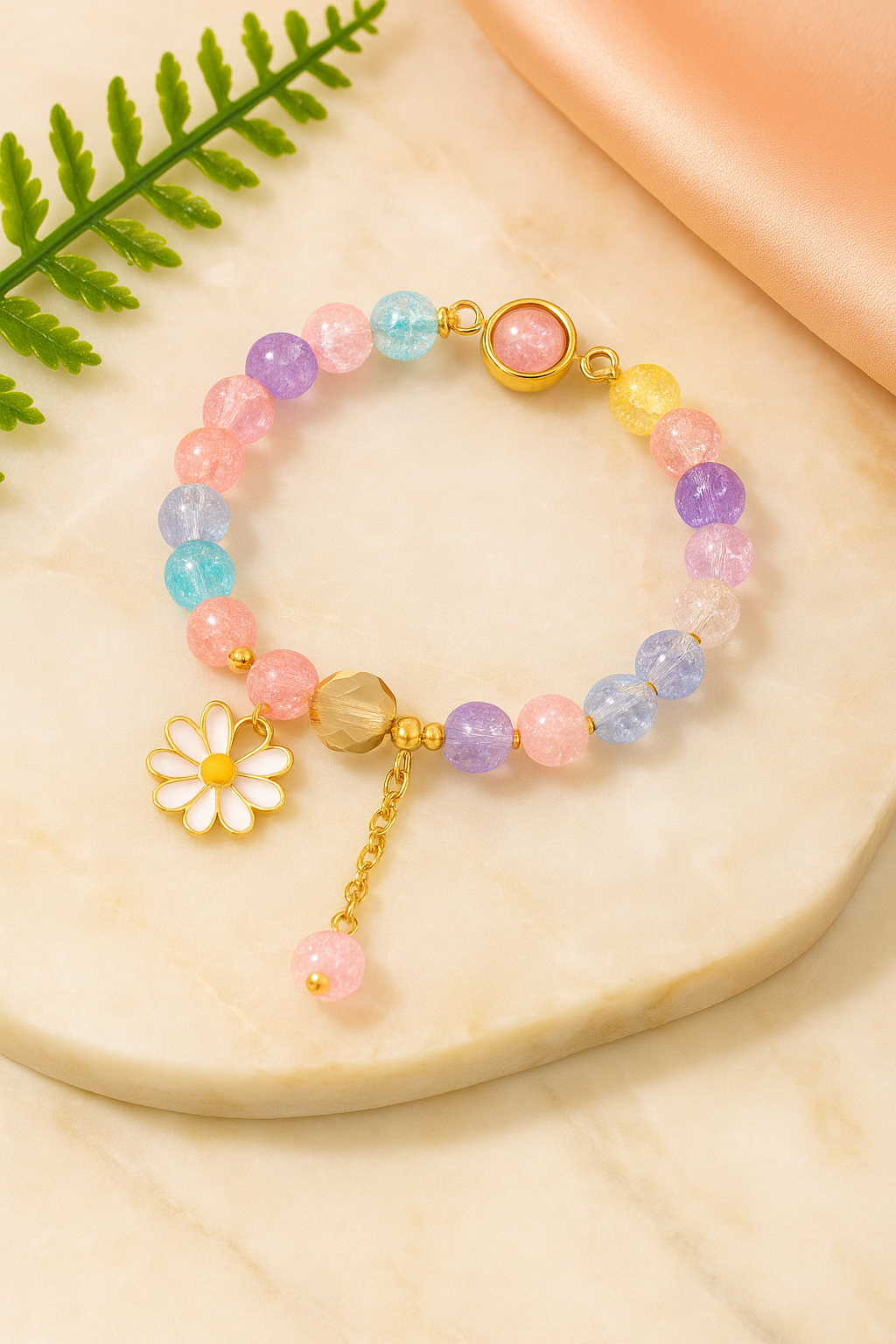 🌟 Candy Clouds Bracelet – Dreamy Pastel Beads + Daisy Charm for Whimsical Souls!" 🌸💫